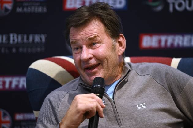 Sir Nick Faldo, Host of the 2024 Betfred British Masters, is interviewed by the press. Betfred British Masters 2024, Pro-Am, Golf, The Belfry, Sutton Coldfield, UK - 28 Aug 2024  Copyright: xGreigxCowie Shutterstockx 14672195e