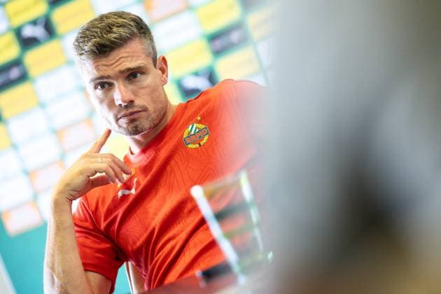 SOCCER - UEFA EL, Rapid vs Braga VIENNA,AUSTRIA,28.AUG.24 - SOCCER - UEFA Europa League, qualification, SK Rapid Wien vs Sporting Club de Braga, preview, press conference, PK, Pressekonferenz Rapid. Image shows .  GEPAxpictures xArminxRauthner