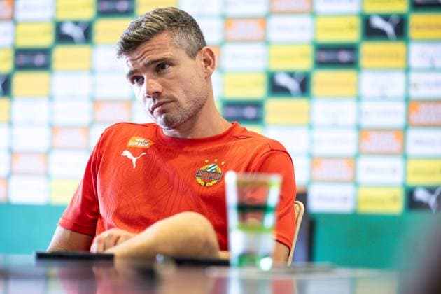 SOCCER - UEFA EL, Rapid vs Braga VIENNA,AUSTRIA,28.AUG.24 - SOCCER - UEFA Europa League, qualification, SK Rapid Wien vs Sporting Club de Braga, preview, press conference, PK, Pressekonferenz Rapid. Image shows .  GEPAxpictures xArminxRauthner