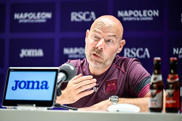 Anderlecht s head coach Brian Riemer pictured during a press conference, PK, Pressekonferenz of Belgian soccer team RSC Anderlecht, on Wednesday 28 August 2024 in Brussels. The team is preparing for tomorrow s game against Belarusian FC Dinamo Minsk, the return leg of the play-offs for the UEFA Europa League competition. Anderlecht won the first leg 0-1. TOM GOYVAERTS TomxGoyvaerts  x99246625x