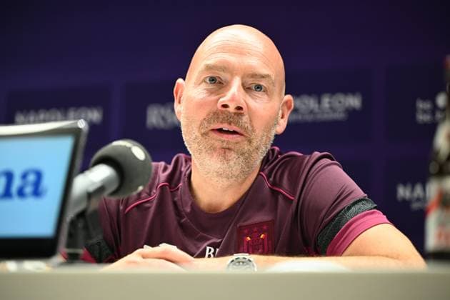 RSC Anderlecht v FC Dinamo Minsk - UEFA Europa League Media Activities ANDERLECHT, BELGIUM - AUGUST 28 : Riemer Brian head coach of RSC Anderlecht talking to the press during a press conference, PK, Pressekonferenz prior to the UEFA Europa League Qualifiers Play-off 2nd leg match between RSC Anderlecht and FC Dinamo Minsk on August 28, 2024 in Anderlecht, Belgium, 28 08 2024 Anderlecht Belgium  Copyright: xVincentxKalutx