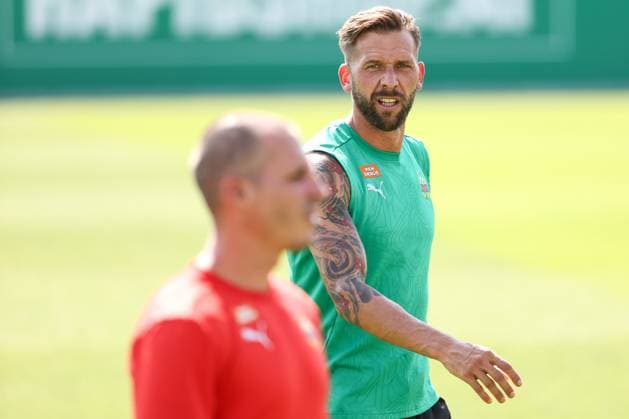SOCCER - UEFA EL, Rapid vs Braga VIENNA,AUSTRIA,28.AUG.24 - SOCCER - UEFA Europa League, qualification, SK Rapid Wien vs Sporting Club de Braga, preview, training Rapid. Image shows Guido Burgstaller (Rapid).  GEPAxpictures xArminxRauthner