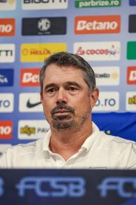SOCCER - UEFA EL, Bukarest vs LASK BUCHAREST,ROMANIA,28.AUG.24 - SOCCER - UEFA Europa League, qualification, FCSB Bukarest vs Linzer ASK, preview, press conference, PK, Pressekonferenz LASK. Image shows head coach Thomas Darazs (LASK).  GEPAxpictures xManuelxBinder