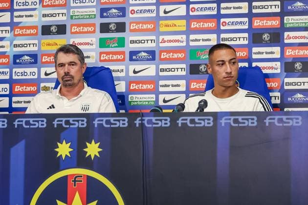 SOCCER - UEFA EL, Bukarest vs LASK BUCHAREST,ROMANIA,28.AUG.24 - SOCCER - UEFA Europa League, qualification, FCSB Bukarest vs Linzer ASK, preview, press conference, PK, Pressekonferenz LASK. Image shows head coach Thomas Darazs (LASK) and Marin Ljubicic (LASK).  GEPAxpictures xManuelxBinder