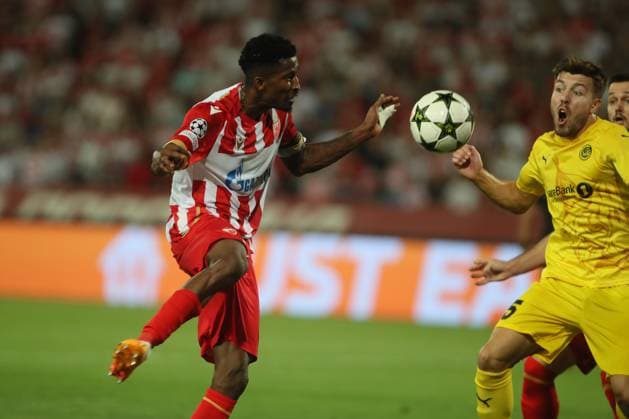 CRVENA ZVEZDA vs BODE GLIMT PETER OLAYINKA, Red Star football player at the UEFA Champions League qualification match against Bodo Glimt at the Rajko Mitic Stadium, Belgrade 28.08.2024. Ivica Veselinov MN PRESS Football, Champions League, Red Star, Bodo Glimt, Qualifications Belgrade Stadion Rajko Mitic Serbia Copyright: xIvicaxVeselinovx xMNxPressx