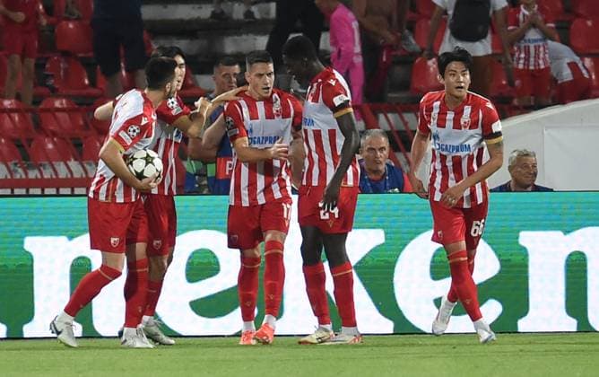 CRVENA ZVEZDA vs BODE GLIMT TEAM Red Star football players at the UEFA Champions League qualification match against Bodo Glimt at the Rajko Mitic Stadium, Belgrade 28.08.2024. Nebojsa Parausic MN PRESS Football, Champions League, Red Star, Bodo Glimt, Qualifications Belgrade Stadion Rajko Mitic Serbia Copyright: xIvicaxVeselinovx xMNxPressx
