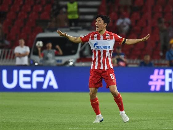 CRVENA ZVEZDA vs BODE GLIMT INBEOM HWANG Red Star football player at the UEFA Champions League qualification match against Bodo Glimt at the Rajko Mitic Stadium, Belgrade 28.08.2024. Nebojsa Parausic MN PRESS Football, Champions League, Red Star, Bodo Glimt, Qualifications Belgrade Stadion Rajko Mitic Serbia Copyright: xIvicaxVeselinovx xMNxPressx