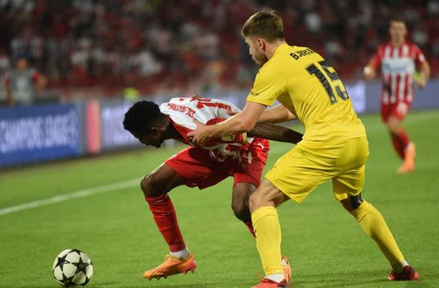CRVENA ZVEZDA vs BODE GLIMT PETER OLAYINKA Red Star football player at the UEFA Champions League qualification match against Bodo Glimt at the Rajko Mitic Stadium, Belgrade 28.08.2024. Nebojska Parausic MN PRESS Football, Champions League, Red Star, Bodo Glimt, Qualifications Belgrade Stadion Rajko Mitic Serbia Copyright: xIvicaxVeselinovx xMNxPressx