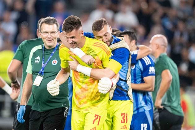 Dominik Takac a winning match celebrate UEFA Champions league quali match, SK Slovan Bratislava - FC Midtjylland, 28. august 2024 Copyright: xMICHALxFAJT,ZOSPORTU.SKx DSC_8613
