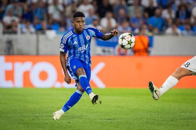SLOVAN BRATISLAVA - MIDTJYLLAND Cesar Blackman of Slovan during the 2nd leg of play-off round of the UEFA Champions League football match between SK Slovan Bratislava and FC Midtjylland. Bratislava, Slovakia, August 28, 2024. PUBLICATION NOT IN SLOVAKIA Copyright: xx slovan_midtjylland054
