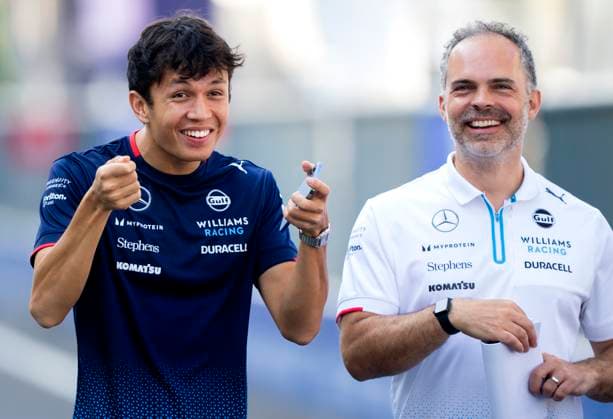 MONZA - Alexander Albon (l, Williams) on the Autodromo Nazionale Monza circuit in the run-up to the Italian Grand Prix. ANP SANDER KONING xVIxANPxSportx xxANPxIVx 507007642 originalFilename: 507007642.jpg