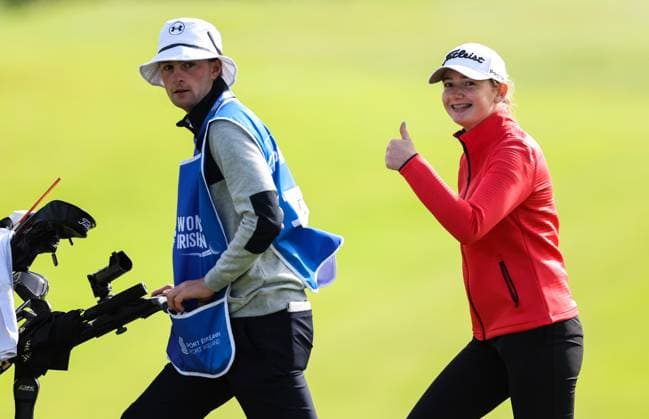 2024 KPMG Women s Irish Open, Carton House, Kildare 29 8 2024 Kate Dillon gives a thumbs up as she walks to the 9th tee box Kate Dillon gives a thumbs up as she walks to the 9th tee box 29 8 2024  Copyright: x INPHO BenxBradyx BB4_8134