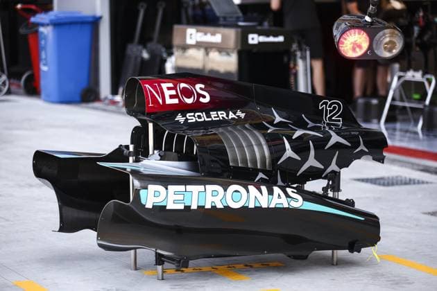 Mercedes AMG F1 Team W15, mechanical detail engine cover KIMI ANTONELLI Andrea (ita) number during the Formula 1 Pirelli Gran Premio d’Italia 2024, Italian Grand Prix 2024, 16th round of the 2024 Formula One World Championship, WM, Weltmeisterschaft from August 30 to September 1, 2024 on the Autodromo Nazionale Monza, in Monza, Italy - F1 - ITALIAN GRAND PRIX 2024 DPPI Panoramic  240829_R16_ITALIA_DP_EA021180