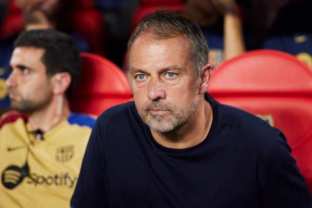 Hansi Flick, head coach FC Barcelona watches, LaLiga, Rayo Vallecano v FC Barcelona, Campo de Futbol de Vallecas, 27 08 2024, Madrid, Spainen Defodi 071 RAYFCB20240827 028 Defodi-071