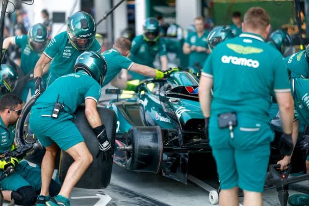 Aston Martin Aramco F1 Team during pit stop practice, F1 Grand Prix of Italy at Autodromo Nazionale Monza on August 29, 2024 in Monza, Italy Photo by HOCH ZWEI Monza Italy
