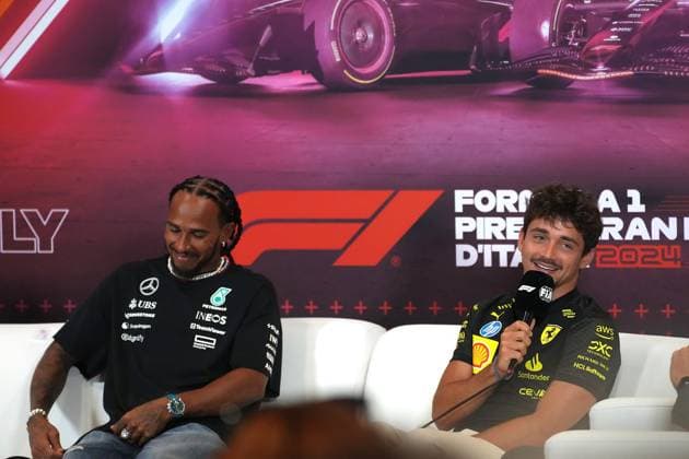 FORMULA 1 PIRELLI GRAN PREMIO D ITALIA 2024 29 08 2024, Autodromo Nazionale di Monza, Monza, FORMULA 1 PIRELLI GRAN PREMIO D ITALIA 2024 ,in the picture Lewis Hamilton GBR , Mercedes AMG Petronas Formula One Team, Charles Leclerc MCO , Scuderia Ferrari HP nordphotoxGmbHx xBratic nph00250