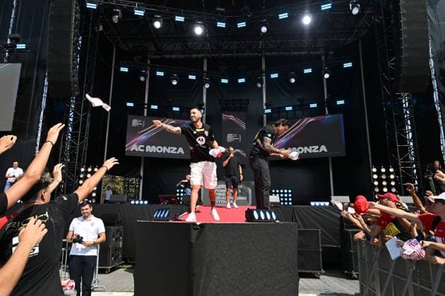 AC Monza s players Stefano Turati and Patrick Ciurria with Fans at the Autodromo, Monza Italy - Thursday, August 29, 2024. - Soccer, (Photo AC Monza LaPresse by Studio Buzzi)  Copyright: xACxMonzax xLaPressexbyxStudioxBux
