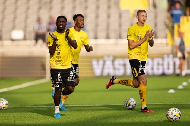 240829 Michael Baidoo and Sebastian Holmen of Elfsborg during warmup ahead off the UEFA Europa League playoff between Elfsborg and Molde on August 29, 2024 in Boras Photo Jörgen Jarnberger BILDBYRAN COP 112 JJ0394 fotboll football soccer fotball uefa europa league playoff elfsborg molde bbeng  Copyright: JÖRGENxJARNBERGER BB240829JJ006