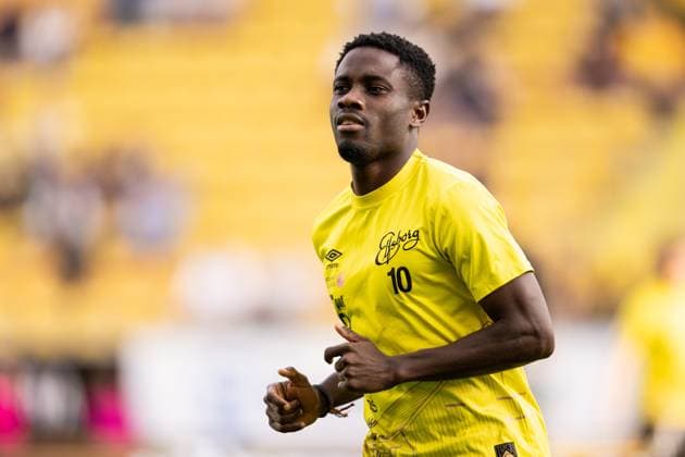 240829 Michael Baidoo of Elfsborg during warmup ahead off the UEFA Europa League playoff between Elfsborg and Molde on August 29, 2024 in Boras Photo Jörgen Jarnberger BILDBYRAN COP 112 JJ0394 fotboll football soccer fotball uefa europa league playoff elfsborg molde bbeng  Copyright: JÖRGENxJARNBERGER BB240829JJ009