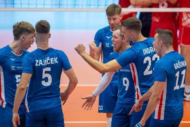 Czech volleyball players in action during the Men s European Volleyball Championship qualification group C match: Czech Republic vs Norway in Tabor, Czech Republic, August 29, 2024. (CTKxPhoto VaclavxPancer) CTKPhotoP2024082906543  CTKPhotoP2024082906543