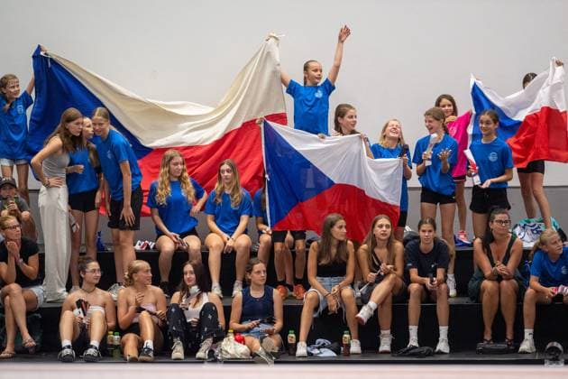 Fans of Czech Republic in action during the Men s European Volleyball Championship qualification group C match: Czech Republic vs Norway in Tabor, Czech Republic, August 29, 2024. (CTKxPhoto VaclavxPancer) CTKPhotoP2024082906544  CTKPhotoP2024082906544