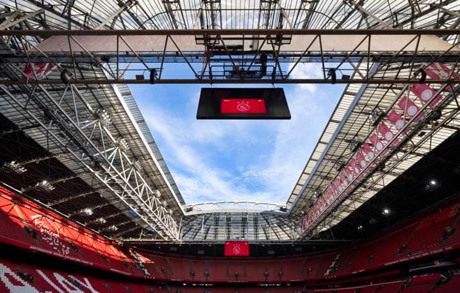 AMSTERDAM - Interior of the Johan Cruijff ArenA during the UEFA Europa League play-offs match between Ajax and Jagiellonia Bialystok in the Johan Cruijff ArenA on August 29, 2024 in Amsterdam. ANP OLAF KRAAK UEFA Europa League Play-Offs Second Leg 2024 25 xVIxANPxSportx xxANPxIVx 507041666 originalFilename: 507041666.jpg