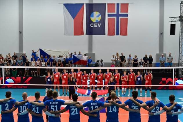 Volleyball players of Czech Republic and Norway prior to the Men s European Volleyball Championship qualification group C match: Czech Republic vs Norway in Tabor, Czech Republic, August 29, 2024. (CTKxPhoto VaclavxPancer) CTKPhotoP2024082906313  CTKPhotoP2024082906313