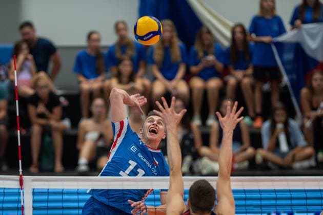 Czech Lukas Vasina in action during the Men s European Volleyball Championship qualification group C match: Czech Republic vs Norway in Tabor, Czech Republic, August 29, 2024. (CTKxPhoto VaclavxPancer) CTKPhotoP2024082906902  CTKPhotoP2024082906902