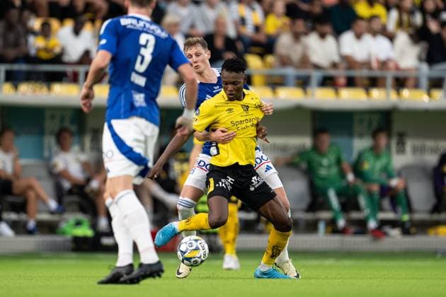 240829 Anders Hagelskjaer of Molde and Jalal Abdullai of Elfsborg during the UEFA Europa League playoff between Elfsborg and Molde on August 29, 2024 in Boras Photo Jörgen Jarnberger BILDBYRAN COP 112 JJ0394 fotboll football soccer fotball uefa europa league playoff elfsborg molde bbeng  Copyright: JÖRGENxJARNBERGER BB240829JJ028