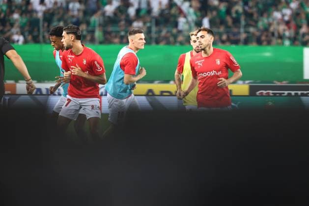 SOCCER - UEFA EL, Rapid vs Braga VIENNA,AUSTRIA,29.AUG.24 - SOCCER - UEFA Europa League, qualification, SK Rapid Wien vs Sporting Club de Braga. Image shows the team of Braga during warm-up.  GEPAxpictures xArminxRauthner