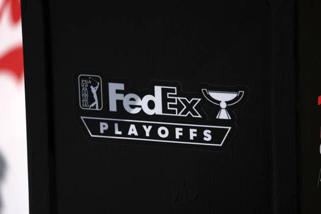 ATLANTA, GA - AUGUST 29: A general view of FedEx Playoffs signage during the opening round of the 2024 Tour Championship at on August 29, 2024 at East Lake Golf Club in Atlanta, Georgia. (Photo by Michael Wade Icon Sportswire) GOLF: AUG 29 PGA, Golf Herren FedExCup Playoffs - TOUR Championship EDITORIAL USE ONLY Icon08292402