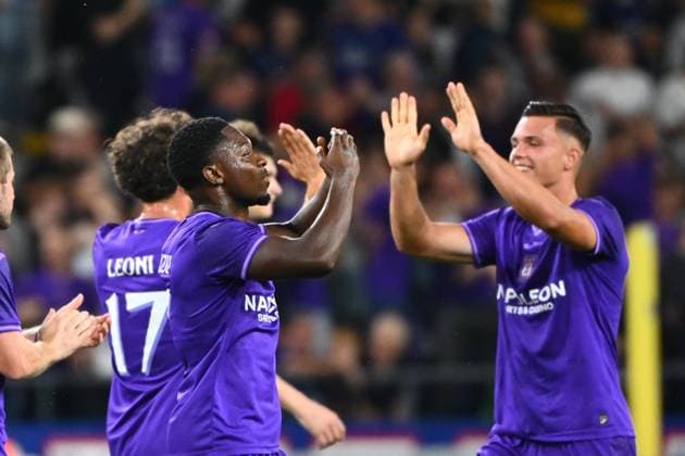 RSC Anderlecht v FC Dinamo Minsk - UEFA Europa League Play-off ANDERLECHT, BELGIUM - AUGUST 29 : Amuzu Francis midfielder of RSC Anderlecht celebrating scoring a goal during the UEFA Europa League Qualifiers Play-off 2nd leg match between RSC Anderlecht and FC Dinamo Minsk on August 29, 2024 in Anderlecht, Belgium, 29 08 2024 Anderlecht Belgium  Copyright: xVincentxKalutx