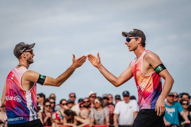 Beach volleyball men Allianz German Beach Tour German Beach Volleyball Championship 2024 29 08 2024 f l Clemens Wickler and Nils Ehlers Timmendorfer Strand Ahmann Hager Arena Schleswig Holstein Germany