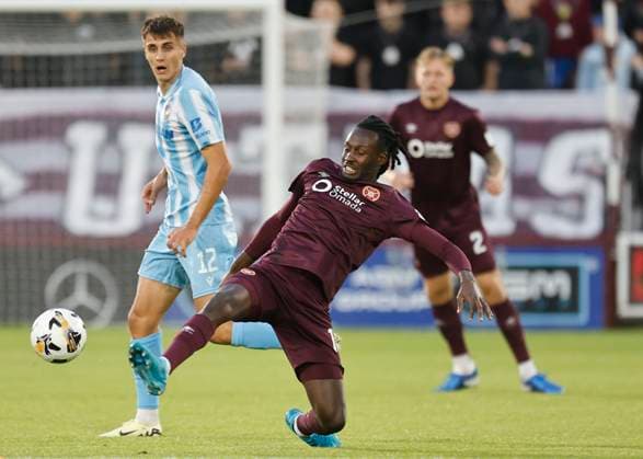 Heart of Midlothian v FC Viktoria Plzen UEFA Europa League Malachi Boateng of Heart of Midlothian in action during the UEFA Europa League Play-off Second Leg match at Tynecastle Park, Edinburgh UK Newspapers OUT Copyright: xFredxPalmerx FIL-20563-0058