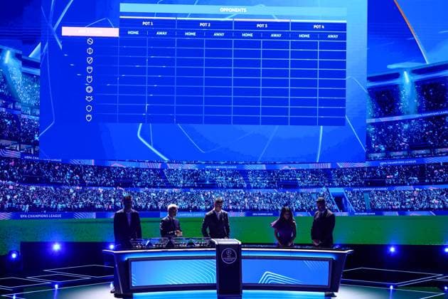 29th of August 2024 - UEFA CHAMPIONS LEAGUE KICK OFF 2024 2025 - DRAW LOTTERY WITH AI - FORUM GRIMALDI A general view of draw lottery with buffon (gianluigi) and ronaldo (cristiano) with chowdhury (reshmin) with pinto (pedro) MONACO MONACO Copyright: xSPORTPIXPRESSx xFREDxPORCUx