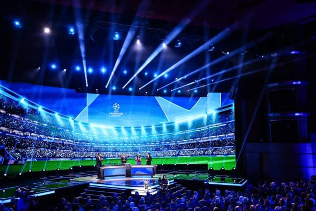 29th of August 2024 - UEFA CHAMPIONS LEAGUE KICK OFF 2024 2025 - DRAW LOTTERY WITH AI - FORUM GRIMALDI A general view of the UEFA AI draw lottery with buffon (gianluigi) and ronaldo (cristiano) on the sight of chowdhury (reshmin) and pinto (pedro) MONACO MONACO Copyright: xSPORTPIXPRESSx xFREDxPORCUx