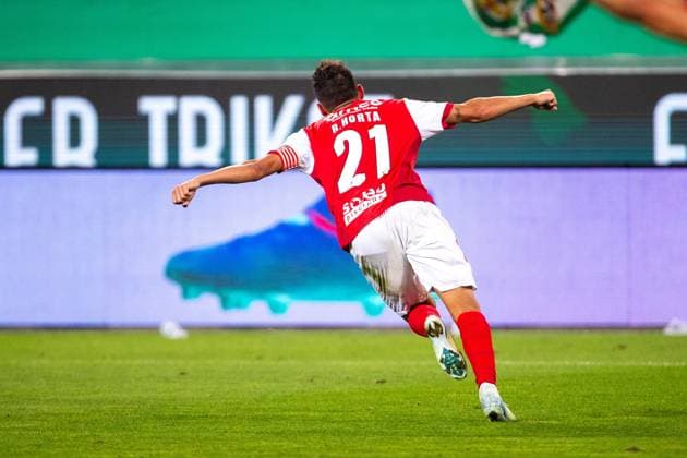 SOCCER - UEFA EL, Rapid vs Braga VIENNA,AUSTRIA,29.AUG.24 - SOCCER - UEFA Europa League, qualification, SK Rapid Wien vs Sporting Club de Braga. Image shows the rejoicing of Ricardo Horta (Braga).  GEPAxpictures xPhilippxBrem