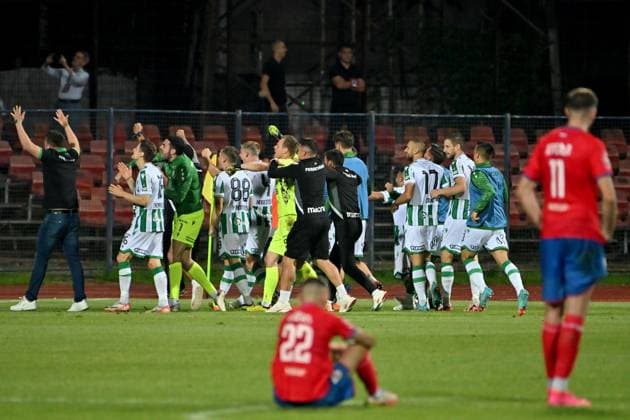 Banja Luka, Bosnia and Herzegovina, 29th August 2024: Ferencvaros celebrate win after the UEFA Europa League Play-Offs round, 2nd leg football match between Borac Banja Luka (Bosnia and Herzegovina) and Ferencvaros (Hungary) at Gradski Stadion Banja Luka, Banja Luka, BiH. (Igor Kupljenik SPP) Copyright: xIgorxKupljenikx xSPPx spp-en-IgKuSp-IK0_4421