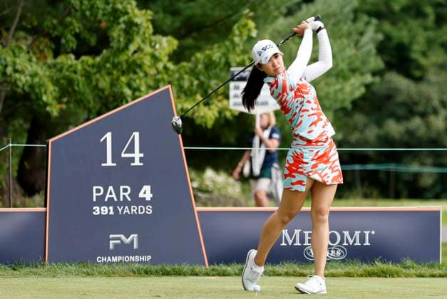 NORTON, MA - AUGUST 29: Pajaree Anannarukarn drives from the 14th tee during the first round of the FM Global Championship on August 29, 2024, at TPC Boston in Norton, Massachusetts. (Photo by Fred Kfoury III Icon Sportswire) GOLF: AUG 29 LPGA, Golf Damen FM Global Championship EDITORIAL USE ONLY Icon482240829030