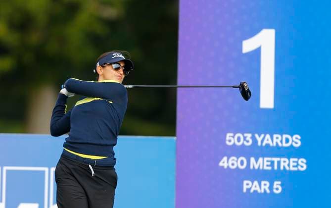 29th August 2024; The O& x2019;Meara Course at Carton House, Maynooth, County Kildare, Ireland; KPMG Womens Irish Open Golf, Round 1; Paz Marfa Sans (ESP) tees off on the 1st hole  ActionPlus12686894 PeterxFitzpatrick