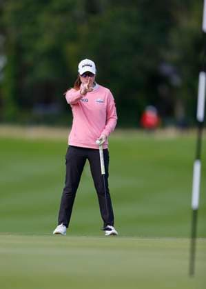 29th August 2024; The O& x2019;Meara Course at Carton House, Maynooth, County Kildare, Ireland; KPMG Womens Irish Open Golf, Round 1; Leona Maguire (IRL) lines up her putt on the 3rd green  ActionPlus12686968 PeterxFitzpatrick