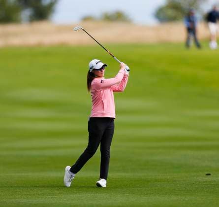 29th August 2024; The O& x2019;Meara Course at Carton House, Maynooth, County Kildare, Ireland; KPMG Womens Irish Open Golf, Round 1; Leona Maguire (IRL) plays her second shot from the 5th fairway  ActionPlus12686988 PeterxFitzpatrick