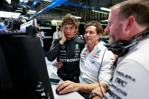 12 Andrea Kimi Antonelli ITA, Mercedes AMG Petronas F1 Team , Toto Wolff AUT, Mercedes AMG Petronas F1 Team , F1 Grand Prix of Italy at Autodromo Nazionale Monza on August 30, 2024 in Monza, Italy Photo by HOCH ZWEI Monza Italy