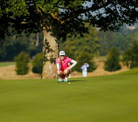 30th August 2024; The O& x2019;Meara Course at Carton House, Maynooth, County Kildare, Ireland; KPMG Womens Irish Open Golf, Round 2; Lauren Walsh (IRL) lines up her putt on the 12th green  ActionPlus12687019 PeterxFitzpatrick