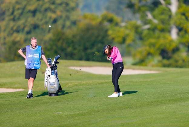30th August 2024; The O& x2019;Meara Course at Carton House, Maynooth, County Kildare, Ireland; KPMG Womens Irish Open Golf, Round 2; Annabel Dmmock (ENG) plays her second shot onto the 12th green  ActionPlus12687052 PeterxFitzpatrick