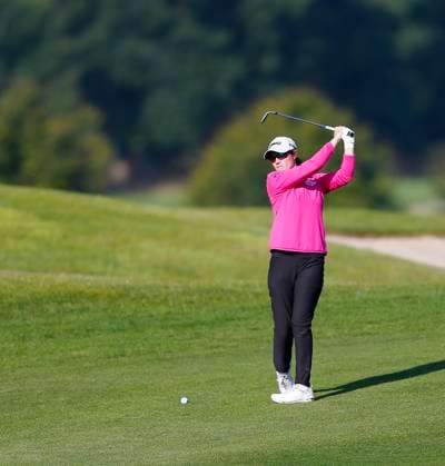 30th August 2024; The O& x2019;Meara Course at Carton House, Maynooth, County Kildare, Ireland; KPMG Womens Irish Open Golf, Round 2; Leona Maguire (IRL) takes a practice swing on the 12th fairway  ActionPlus12687058 PeterxFitzpatrick