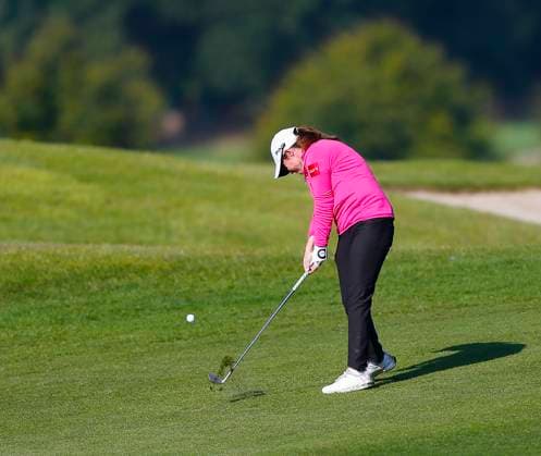 30th August 2024; The O& x2019;Meara Course at Carton House, Maynooth, County Kildare, Ireland; KPMG Womens Irish Open Golf, Round 2; Leona Maguire (IRL) takes her second shot on the 12th fairway  ActionPlus12687059 PeterxFitzpatrick