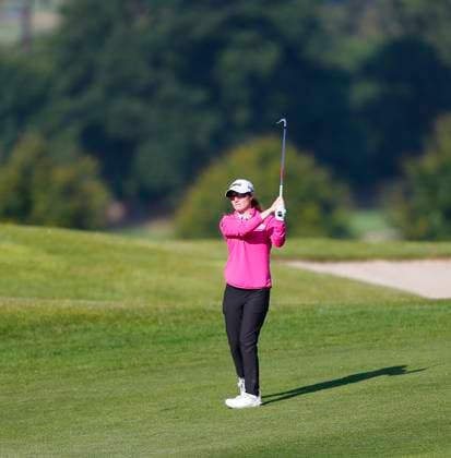30th August 2024; The O& x2019;Meara Course at Carton House, Maynooth, County Kildare, Ireland; KPMG Womens Irish Open Golf, Round 2; Leona Maguire (IRL) watches her second shot on the 12th fairway  ActionPlus12687060 PeterxFitzpatrick