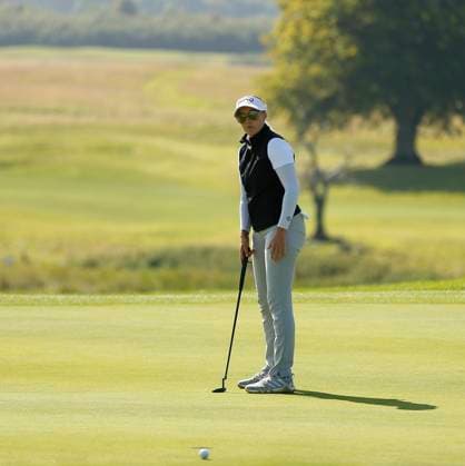 30th August 2024; The O& x2019;Meara Course at Carton House, Maynooth, County Kildare, Ireland; KPMG Womens Irish Open Golf, Round 2; Kristin Sim (NOR) reacts to a missed putt on the 18th green  ActionPlus12687034 PeterxFitzpatrick