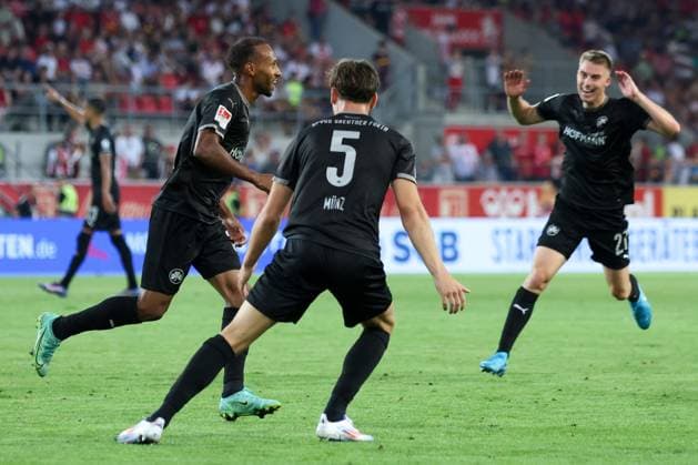 Soccer 2 Bundesliga 4 Matchday SSV Jahn Regensburg SpVgg Greuther Fürth on 30 08 2024 at Jahnstadion Regensburg in Regensburg Goal celebration for 0 4 by Julian Green Fürth DFL regulations prohibit any use of photographs as image sequences and or quasi video xMSx